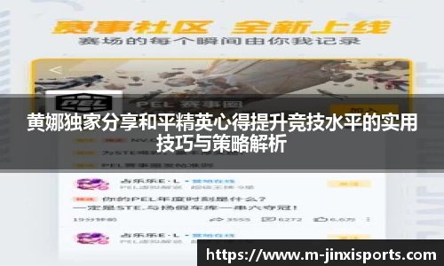 黄娜独家分享和平精英心得提升竞技水平的实用技巧与策略解析